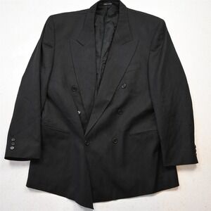 Vtg Italy Double Breasted 44R Black Super 120s Marlane Wool Blazer Jacket Coat